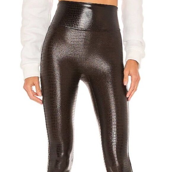 Spanx Vegan Faux Leather Croc Shine High Waisted Leggings Size Medium Stretch - Picture 3 of 16
